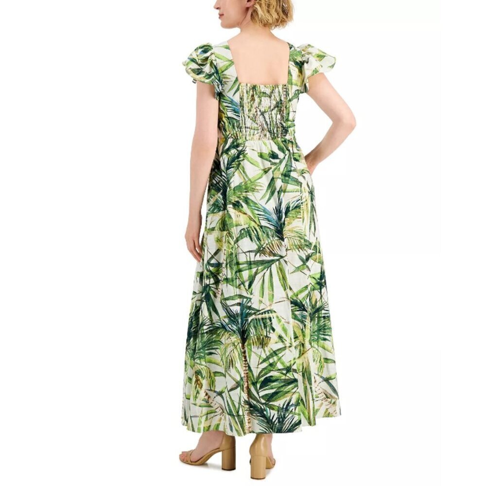 TAYLOR Cotton Printed Bow-Tie Maxi Dress, Green & White NWT - Picture 2 of 6
